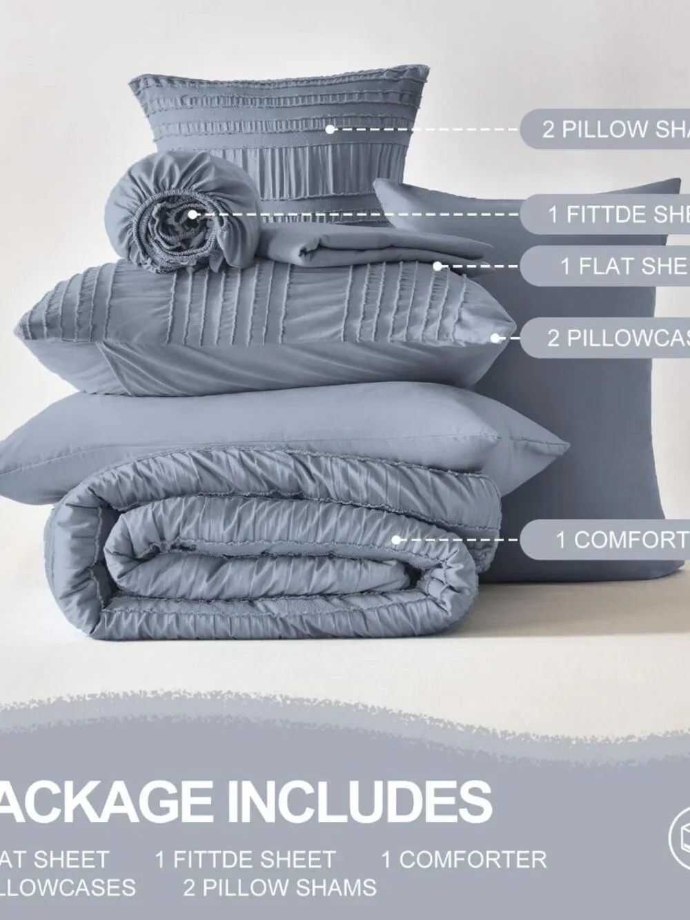 DHSFKBE Blue Tufted Comforter Set Queen Size 7 Piece Bed in a Bag Microfiber